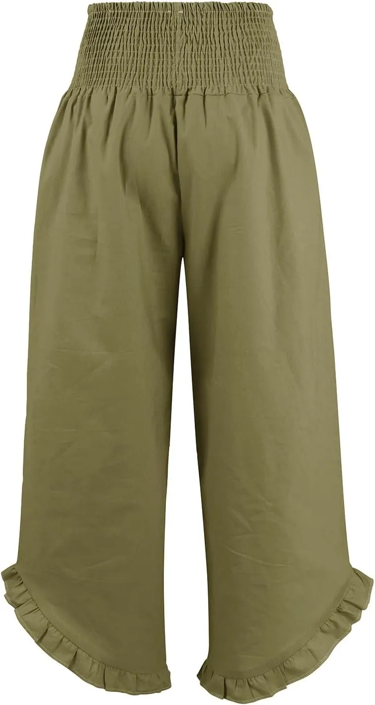 Women's Pants High Waisted Straight Leg Work,Womens Dress Sweatpants Petite, Linen Cotton Slit Baggy Waist