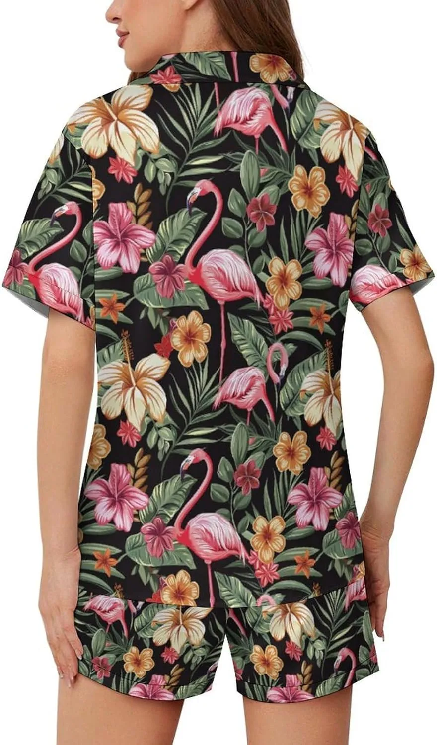 Women's Short Pajama 2 Piece Shorts Sleepwear Loungewear Tops Silk Set