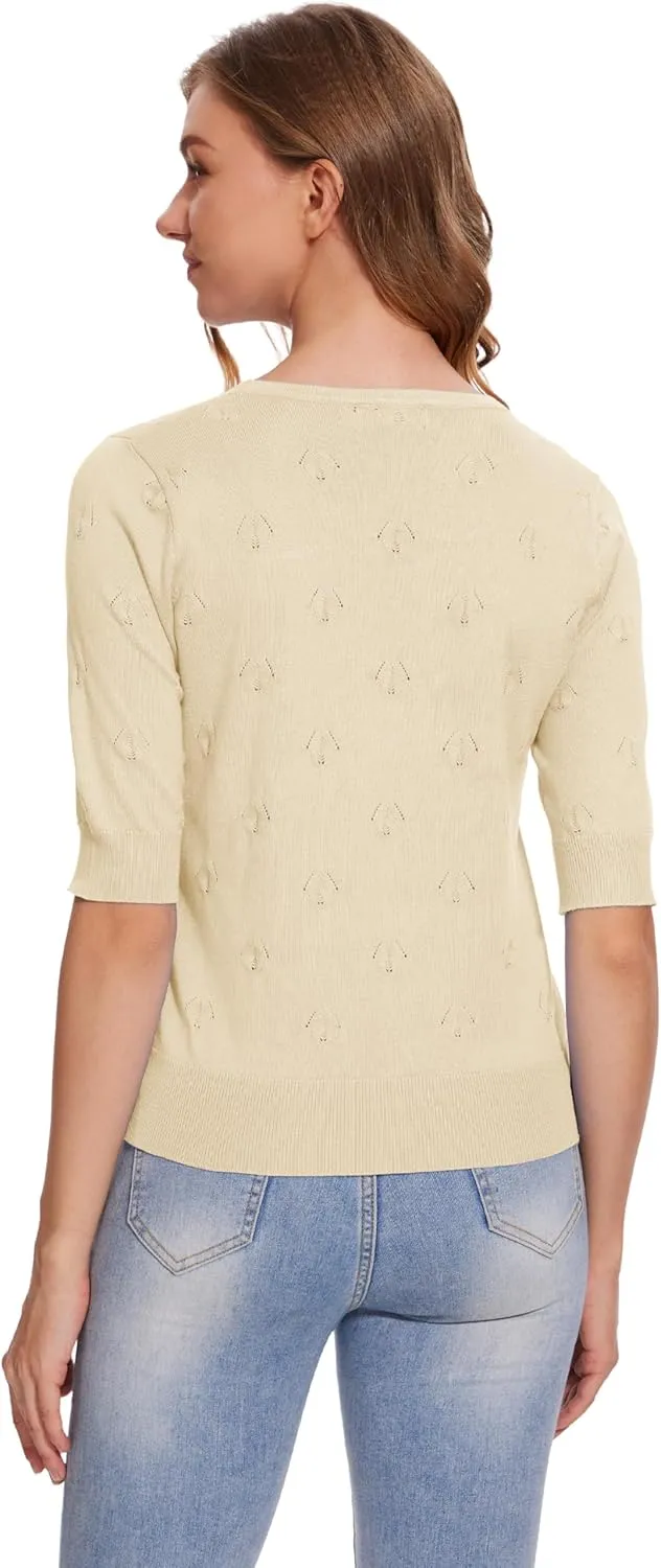 Women's Short Sleeve V Neck Shrugs Button Down Knit Cropped Cardigan Sweater Tops