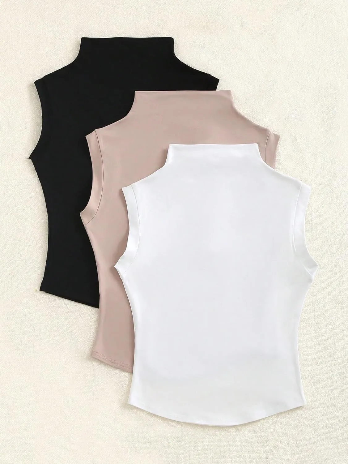 Womens Sleeveless Camisole Tank Tops Blouse Casual Solid Color Stand Collar T-Shirt