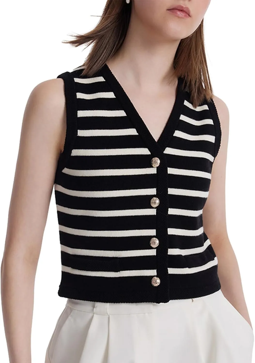 Women's Sleeveless V Neck Knit Sweater Vest Cardigan Button Front Going Out Tops for Women