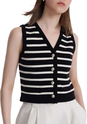 Women's Sleeveless V Neck Knit Sweater Vest Cardigan Button Front Going Out Tops for Women