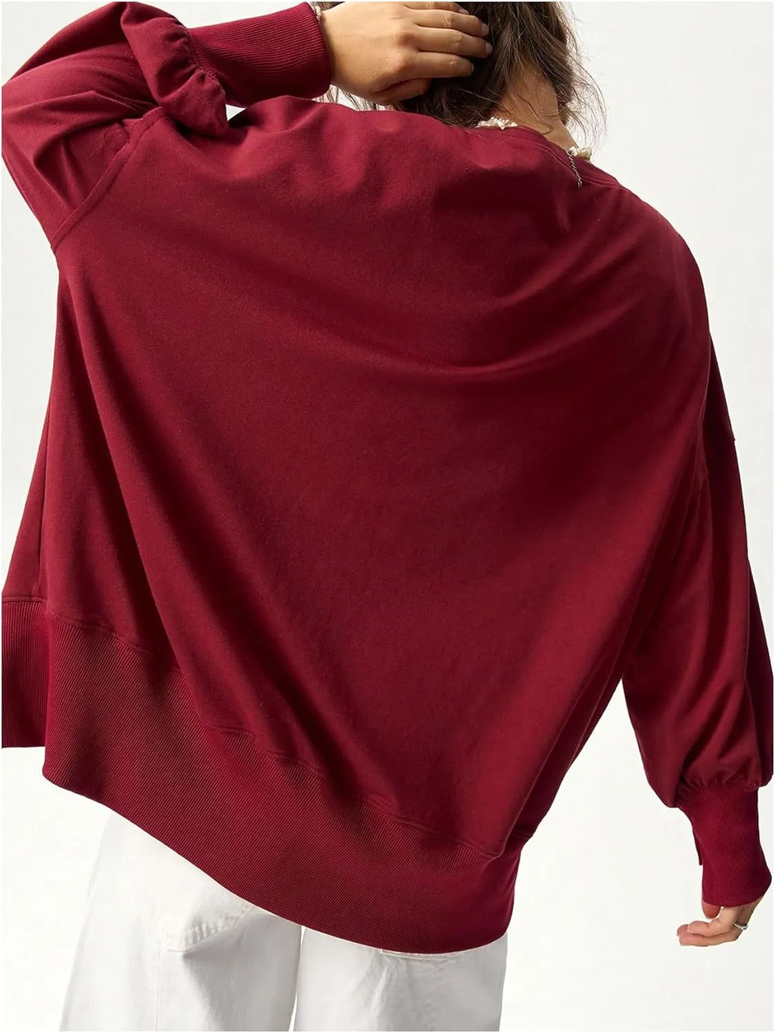 Women's Split Oversized Sweatshirts Drop Shoulder Crewneck Shirt Long Sleeve Pullover Tops