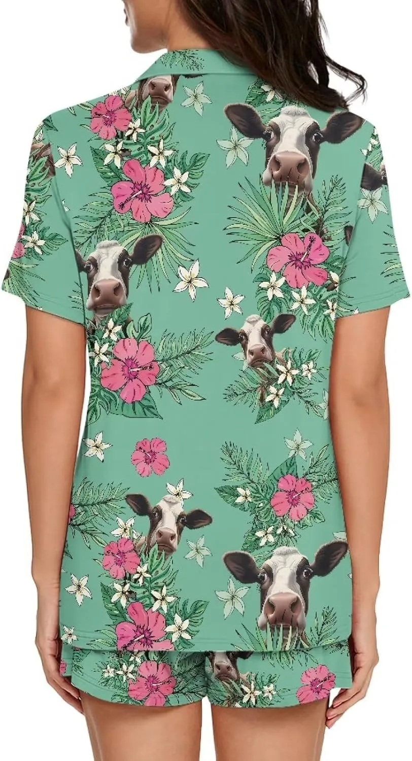 Women's Summer Pajama Set 2-Piece Short Sleeve Notch Collar Sleepwear Casual Lounge Set with Shorts
