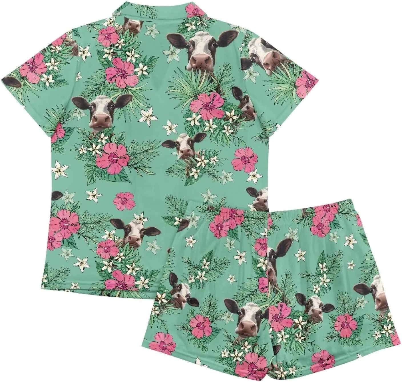 Women's Summer Pajama Set 2-Piece Short Sleeve Notch Collar Sleepwear Casual Lounge Set with Shorts