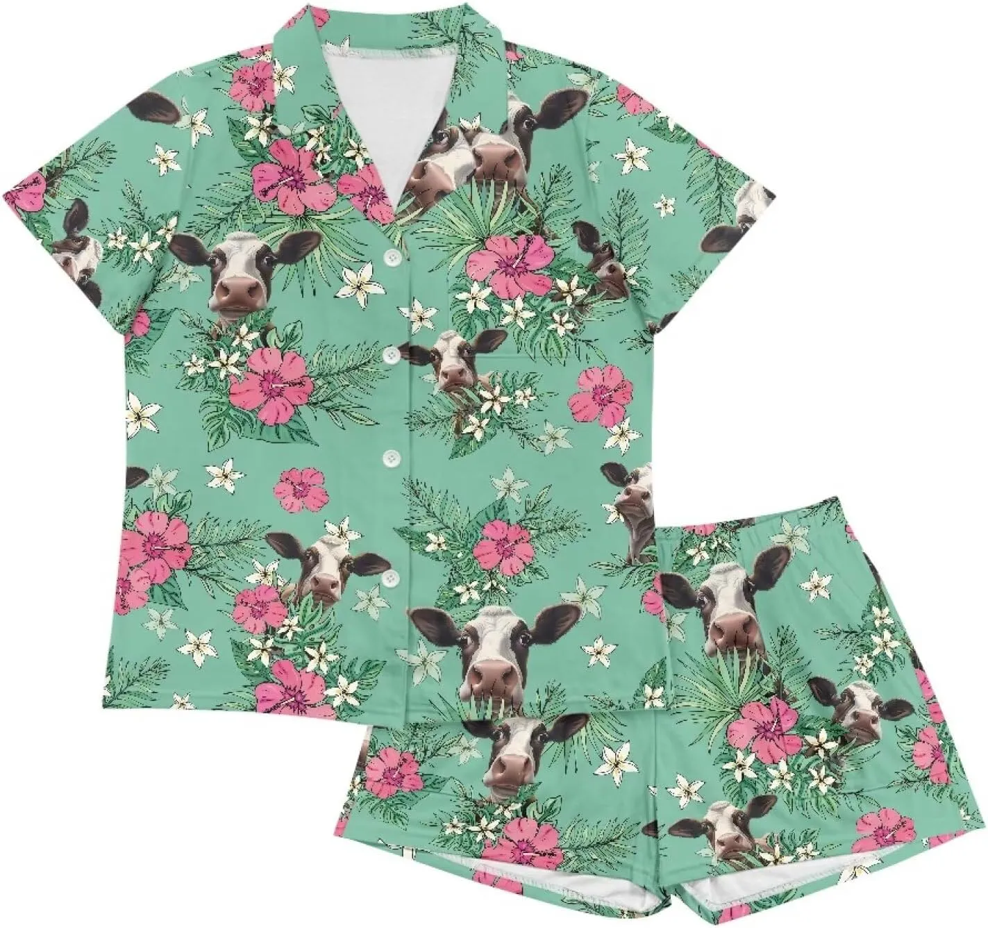 Women's Summer Pajama Set 2-Piece Short Sleeve Notch Collar Sleepwear Casual Lounge Set with Shorts