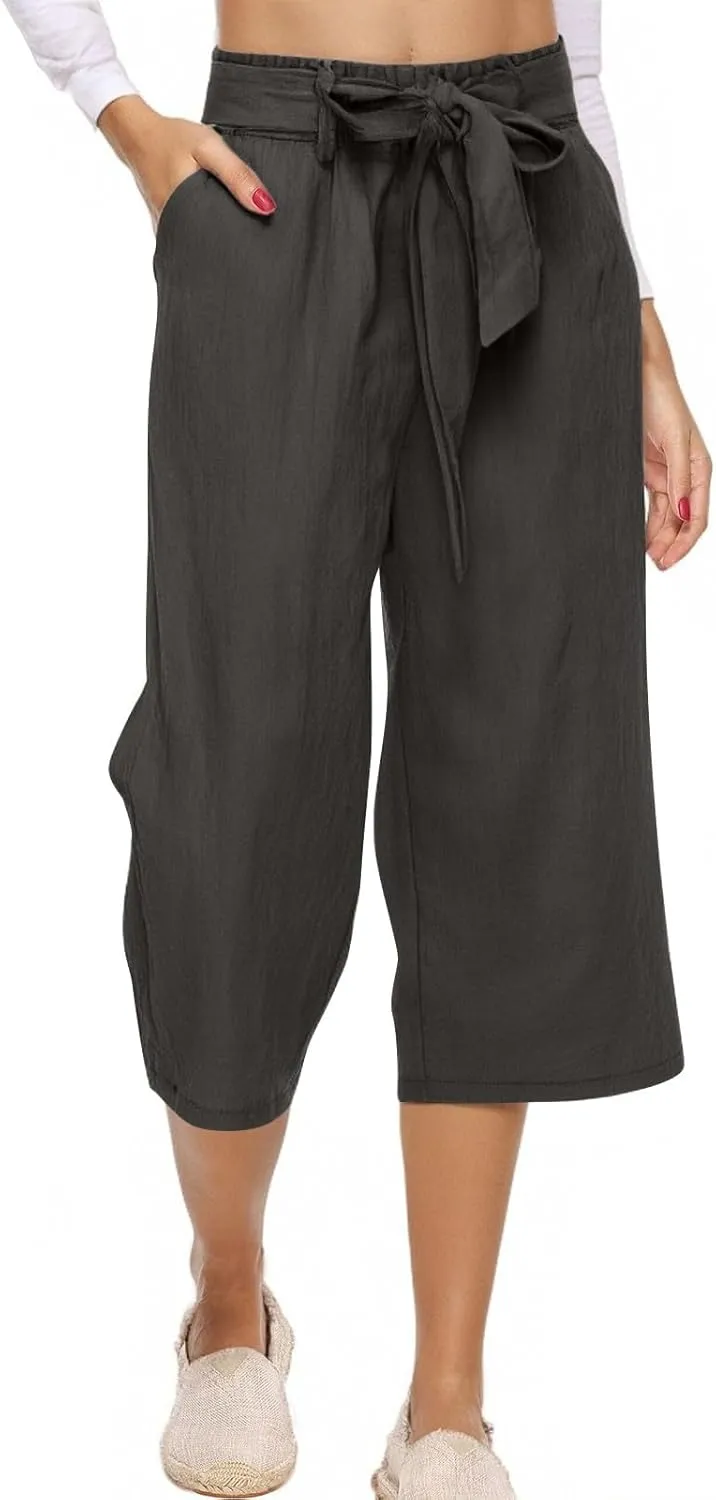 Womens Sweatpants Work,Cargo Pants Women Tall, Linen Cotton Straight Leg Petite Low Rise Capris with Pockets