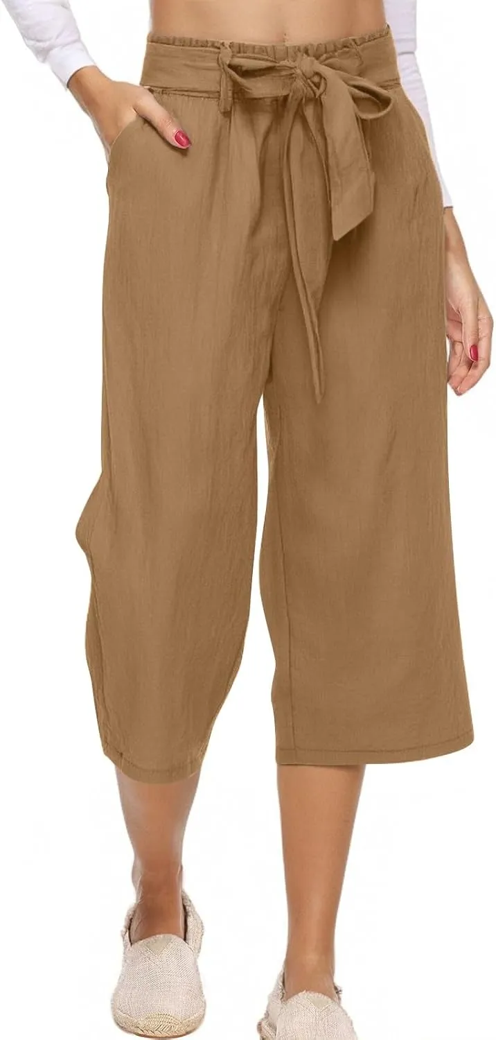 Womens Sweatpants Work,Cargo Pants Women Tall, Linen Cotton Straight Leg Petite Low Rise Capris with Pockets