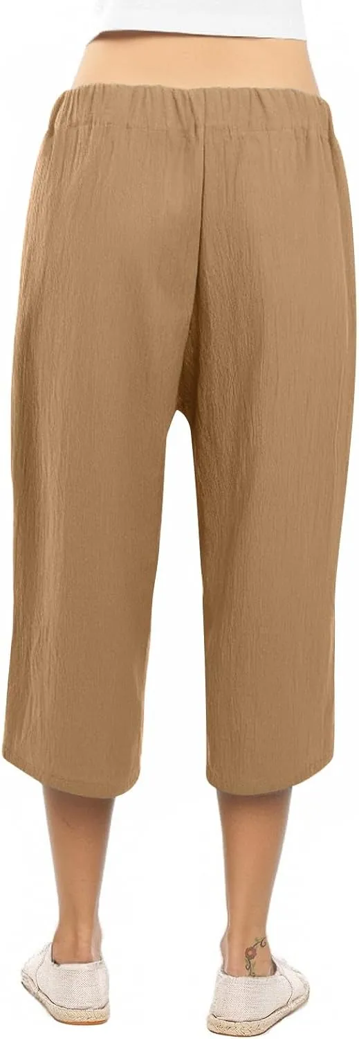 Womens Sweatpants Work,Cargo Pants Women Tall, Linen Cotton Straight Leg Petite Low Rise Capris with Pockets