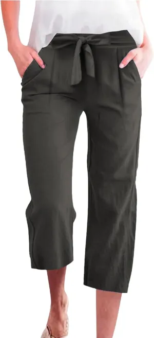 Womens Sweatpants Work,Cargo Pants Women Tall, Linen Cotton Straight Leg Petite Low Rise Capris with Pockets