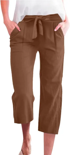 Womens Sweatpants,Women's Pants with Pockets Low Rise Capris Pockets Petite Work Straight Leg Linen Cotton