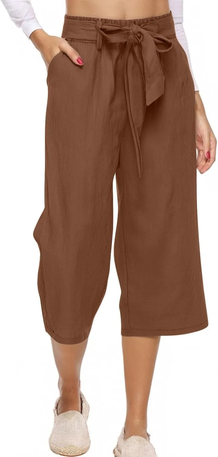 Womens Sweatpants,Women's Pants with Pockets Low Rise Capris Pockets Petite Work Straight Leg Linen Cotton