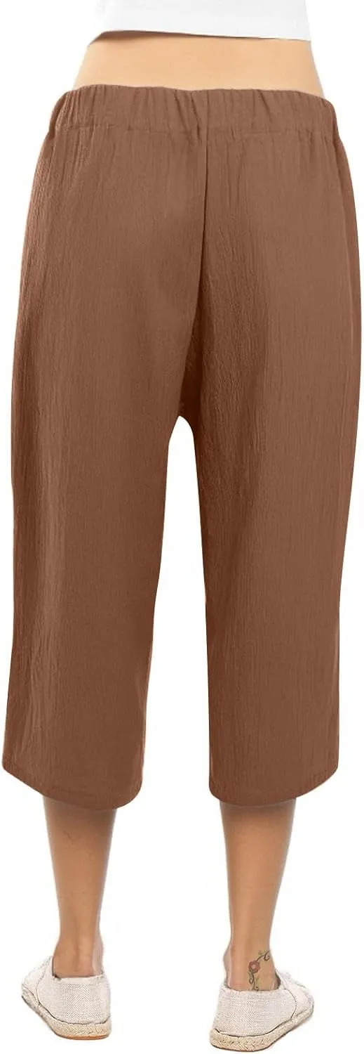 Womens Sweatpants,Women's Pants with Pockets Low Rise Capris Pockets Petite Work Straight Leg Linen Cotton