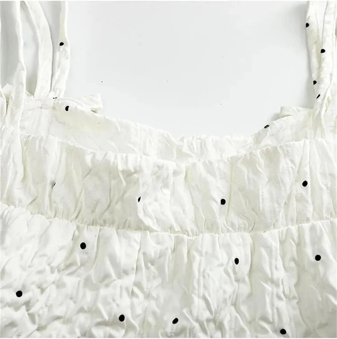 Women's Sweet Hot Girl Polka-Dot Bow Sleeveless Off-Shoulder Camisole Slimming Short Suspender Tops