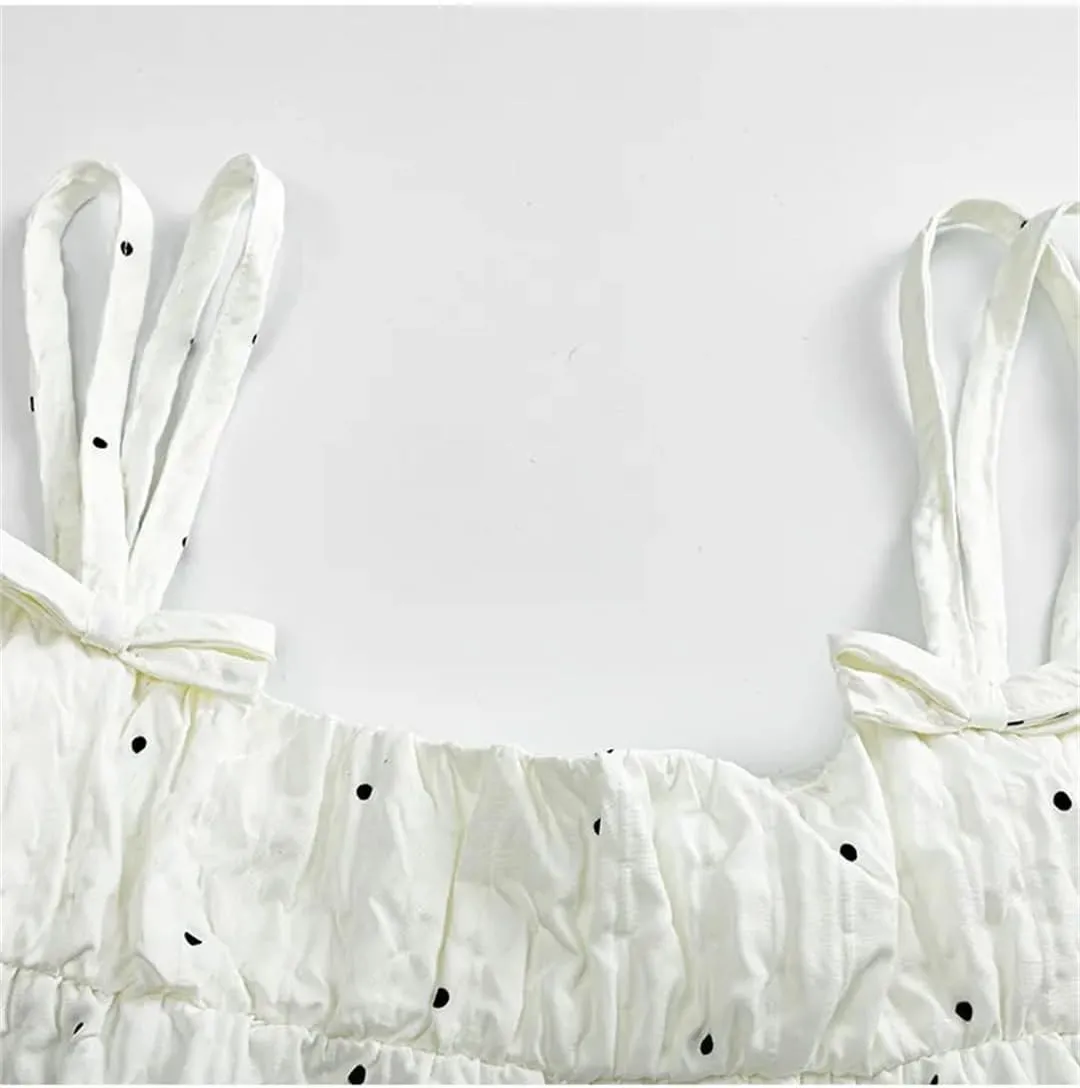 Women's Sweet Hot Girl Polka-Dot Bow Sleeveless Off-Shoulder Camisole Slimming Short Suspender Tops