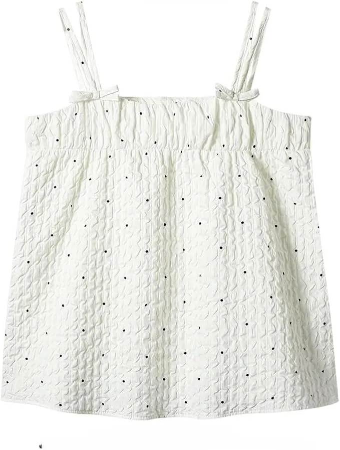 Women's Sweet Hot Girl Polka-Dot Bow Sleeveless Off-Shoulder Camisole Slimming Short Suspender Tops