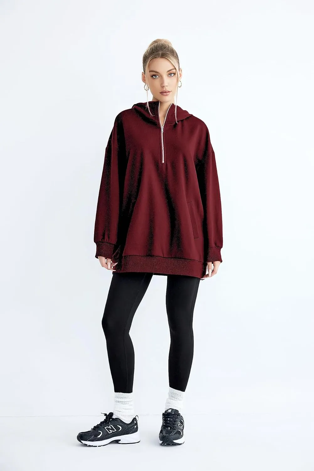 Women's Thin Tunic Hoodies Long Sleeve Zip Up Sweatshirts Pullover Blouse Tops