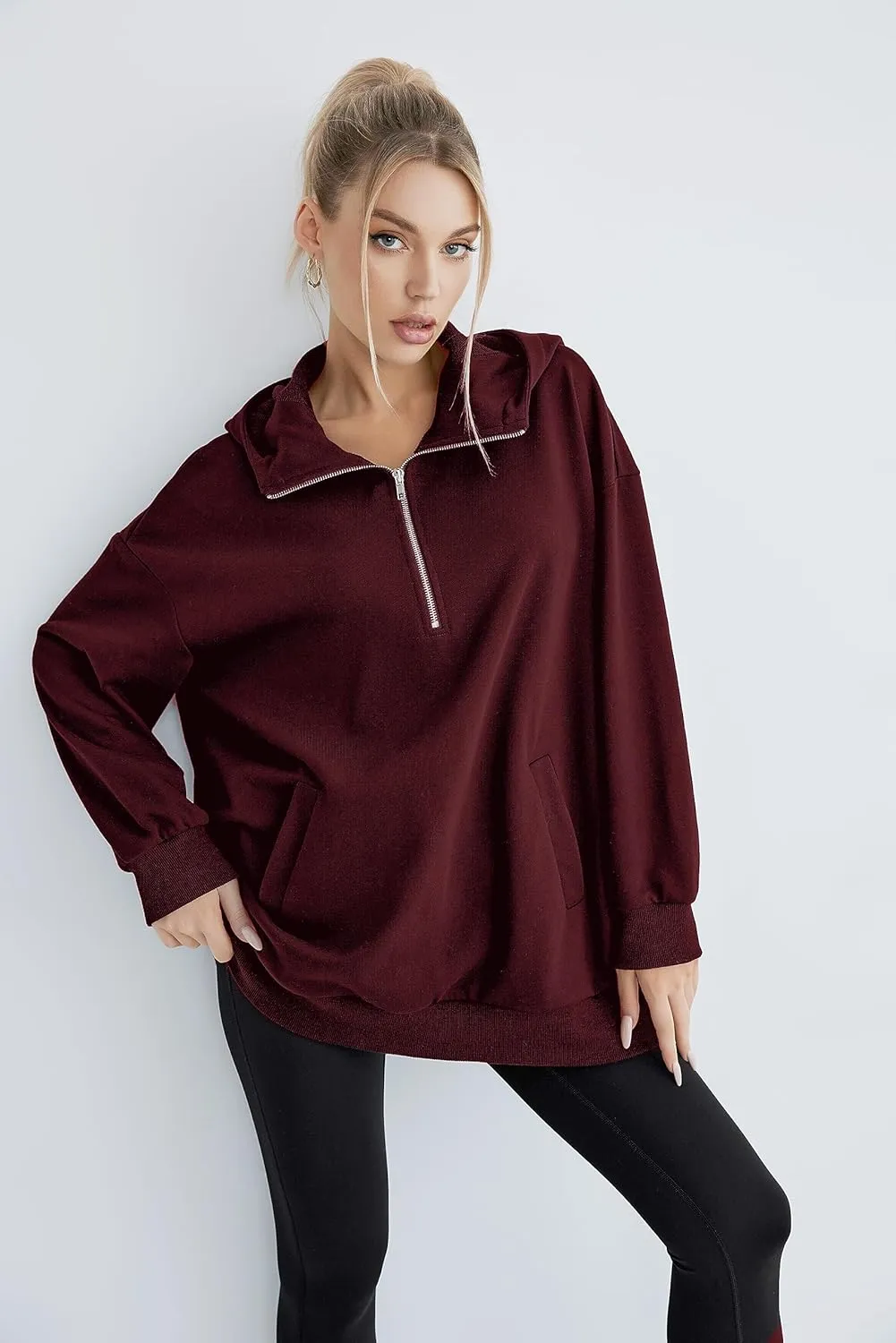 Women's Thin Tunic Hoodies Long Sleeve Zip Up Sweatshirts Pullover Blouse Tops