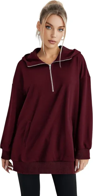 Women's Thin Tunic Hoodies Long Sleeve Zip Up Sweatshirts Pullover Blouse Tops