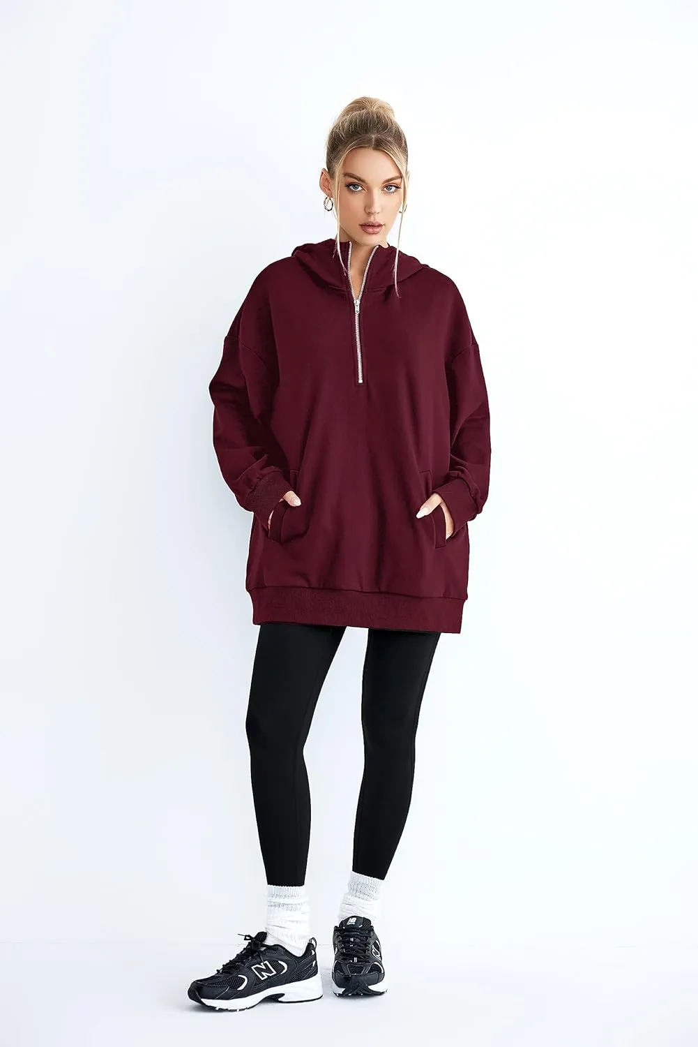 Women's Thin Tunic Hoodies Long Sleeve Zip Up Sweatshirts Pullover Blouse Tops
