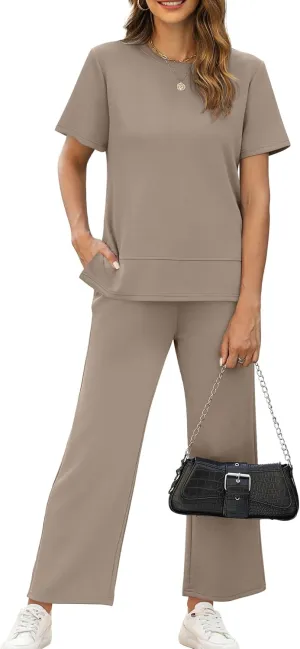 XIEERDUO Women's 2 Piece Lounge Set Fashion Travel Outfits Vacation Tracksuit Comfy Wide Leg Airport Loungewear S-3XL