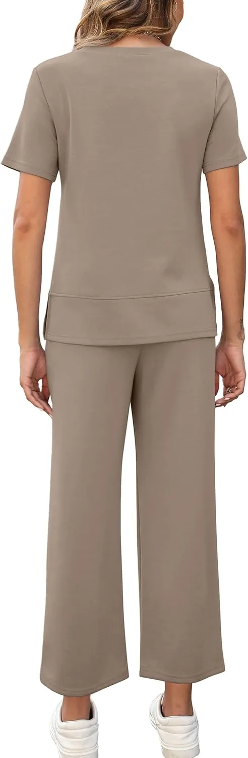 XIEERDUO Women's 2 Piece Lounge Set Fashion Travel Outfits Vacation Tracksuit Comfy Wide Leg Airport Loungewear S-3XL