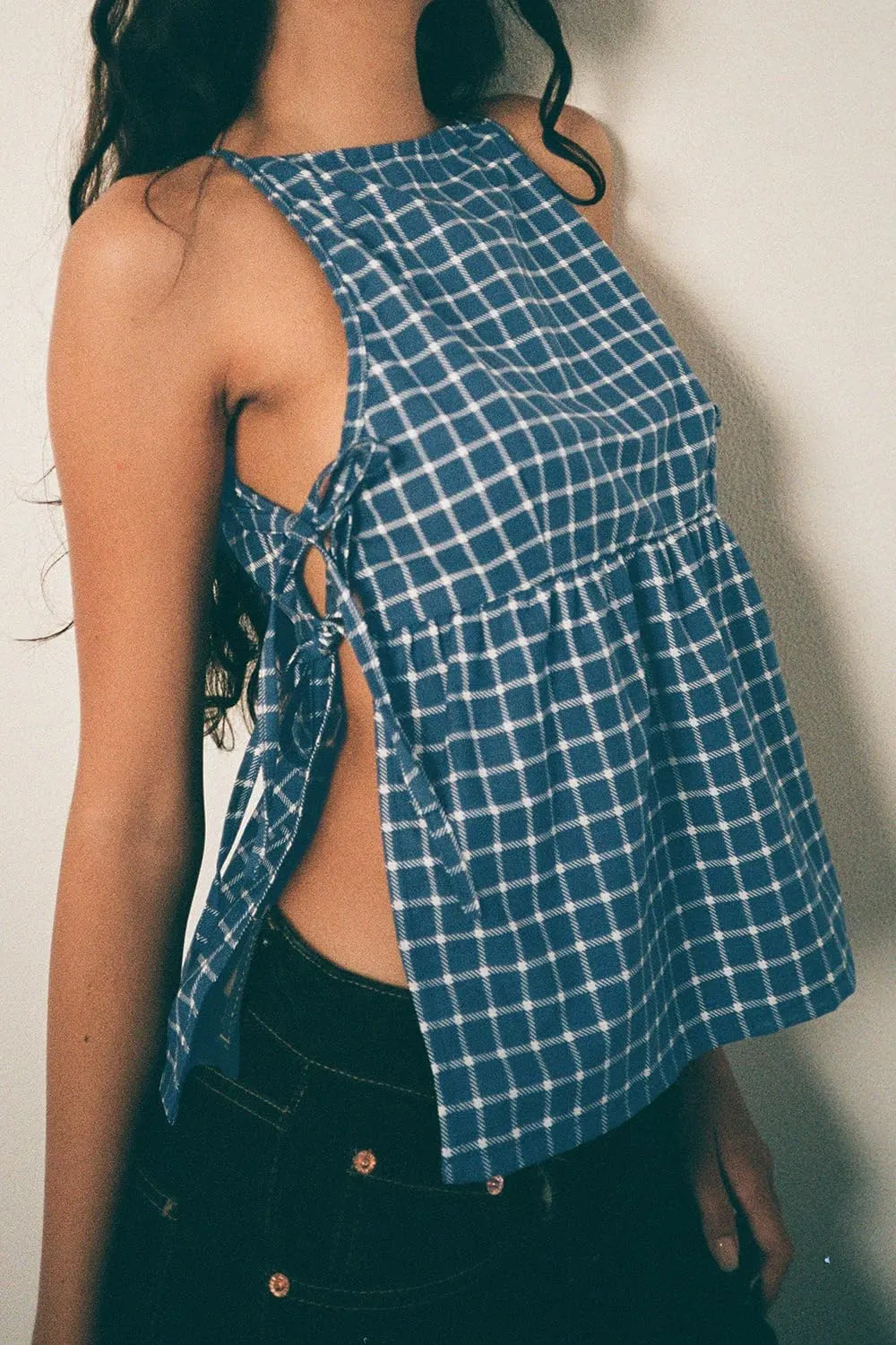 Y2k Women Tie Side Tank Top Crop Cute Sleeveless Lace Up Loose Vest Split Square Neck Going Out Shirts Summer