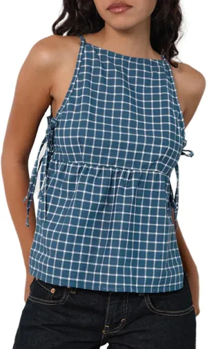 Y2k Women Tie Side Tank Top Crop Cute Sleeveless Lace Up Loose Vest Split Square Neck Going Out Shirts Summer