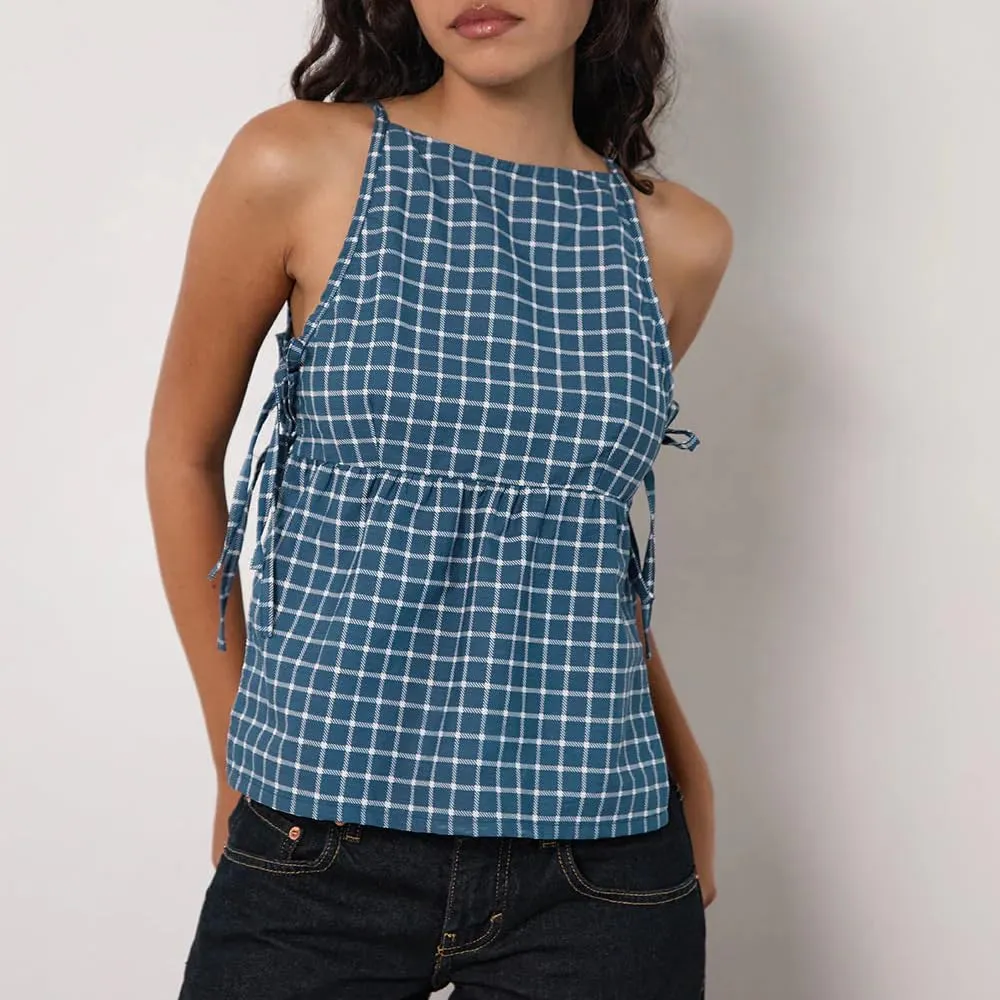 Y2k Women Tie Side Tank Top Crop Cute Sleeveless Lace Up Loose Vest Split Square Neck Going Out Shirts Summer