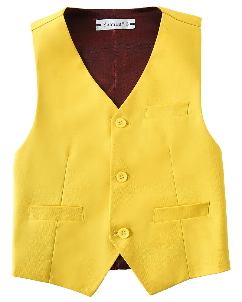 Yellow 4 Piece Boys' Formal Suit Set with Vest Pants Dress Shirt and Tie BS51