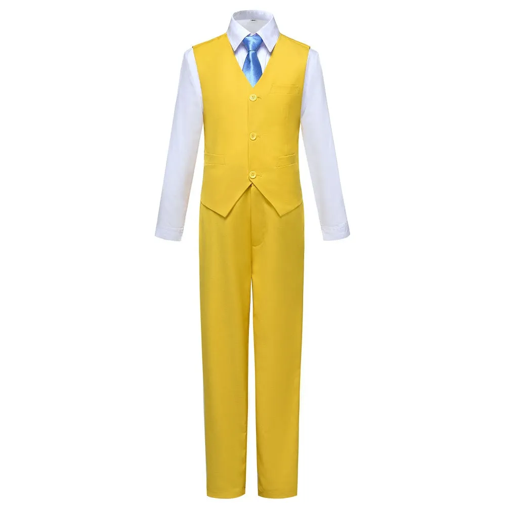 Yellow Classic 4 Piece Boy's Suits With Vest Pants Shirt Tie