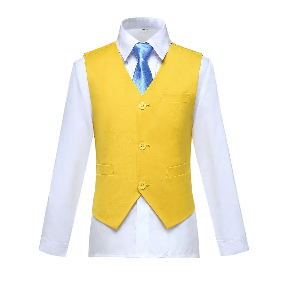 Yellow Classic 4 Piece Boy's Suits With Vest Pants Shirt Tie