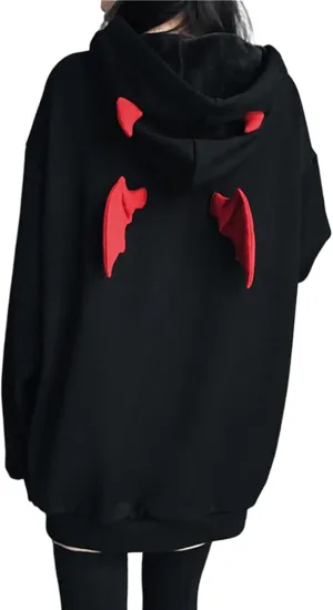 YEMOCILE Women Devil Wing Hooded Sweatshirt Casual Loose Long Sleeve Hoodies Pullover Tops