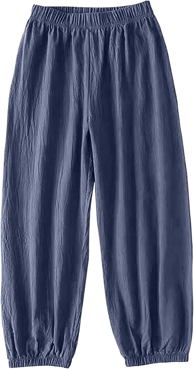 Yoga Pants for Women Lounge, Plus Size Pants for Curvy Women High Waisted Linen Wide Leg Business Casual Trousers