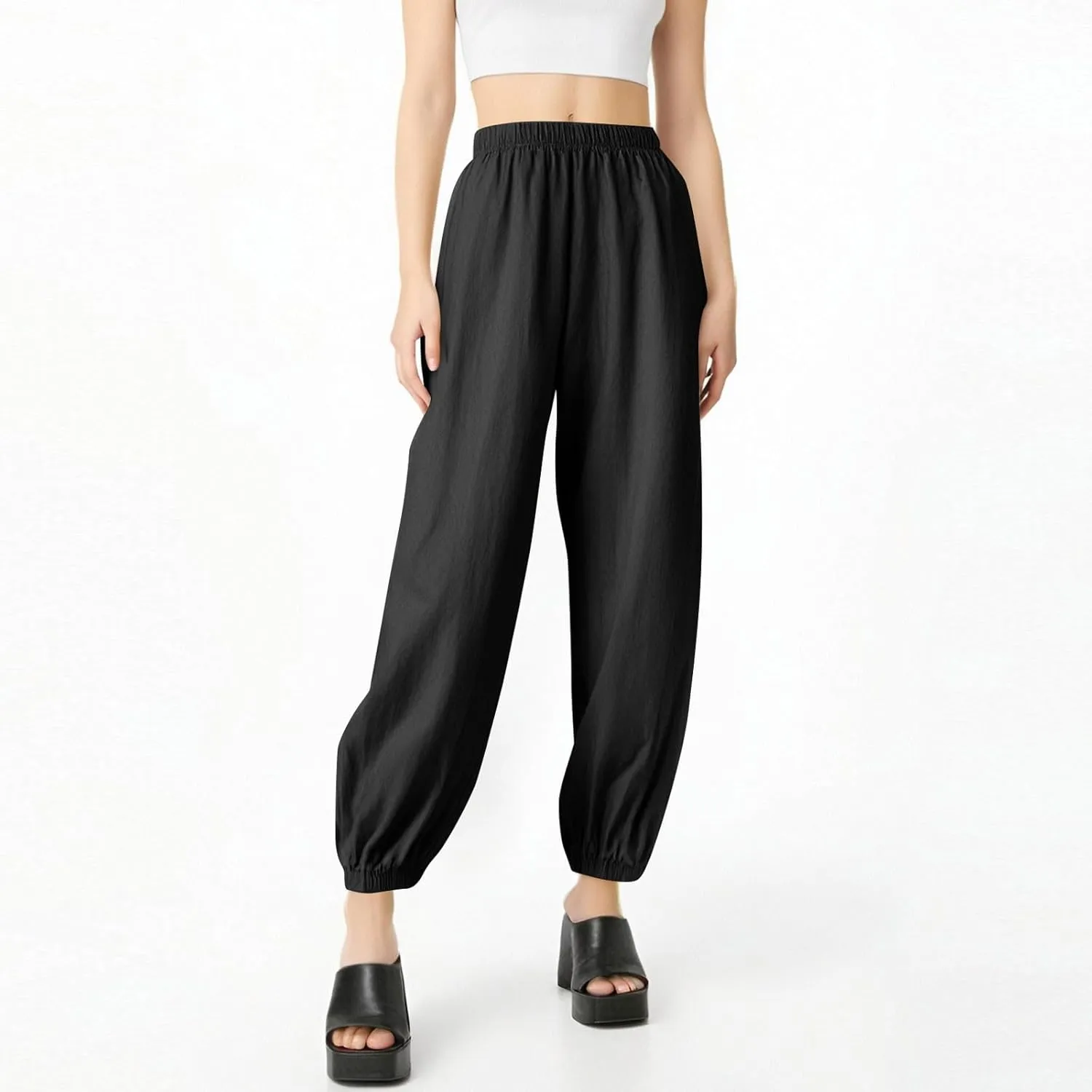 Yoga Pants for Women Lounge, Plus Size Pants for Curvy Women High Waisted Linen Wide Leg Business Casual Trousers