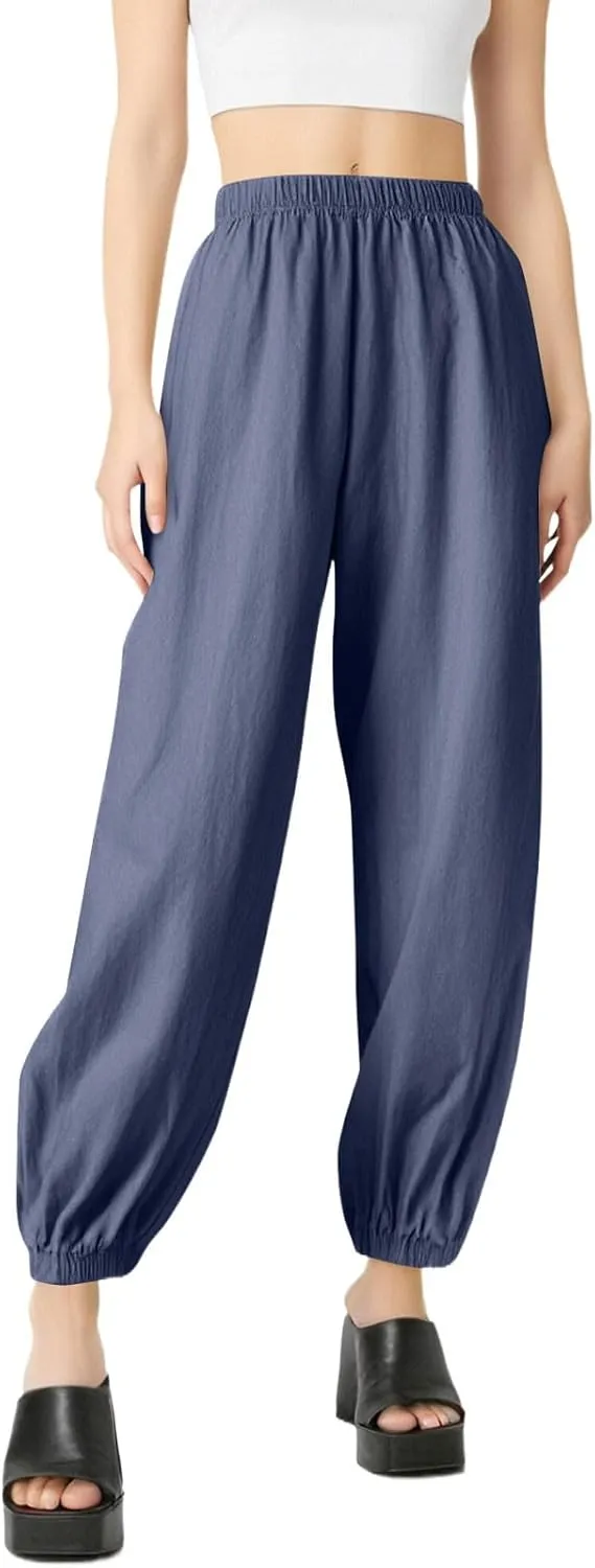 Yoga Pants for Women Lounge, Plus Size Pants for Curvy Women High Waisted Linen Wide Leg Business Casual Trousers