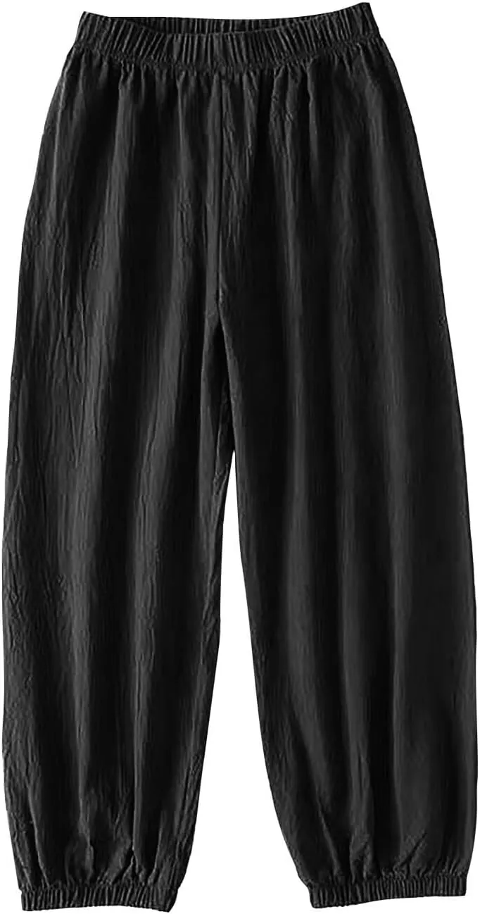 Yoga Pants for Women Lounge, Plus Size Pants for Curvy Women High Waisted Linen Wide Leg Business Casual Trousers
