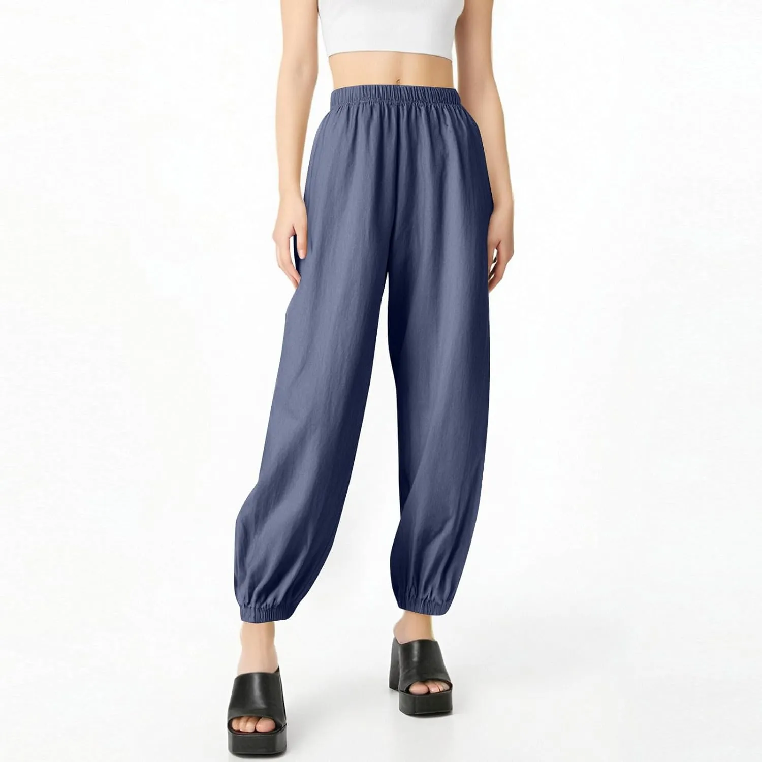 Yoga Pants for Women Lounge, Plus Size Pants for Curvy Women High Waisted Linen Wide Leg Business Casual Trousers