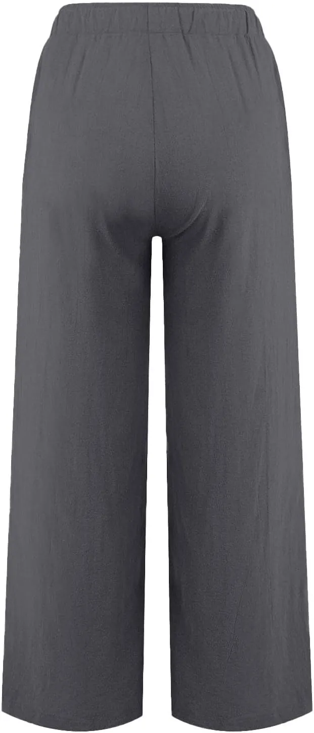 Yoga Pants for Women Low Rise Work Straight Leg Summer, Palazzo Pants for Women Linen Cotton Plus Size Trousers