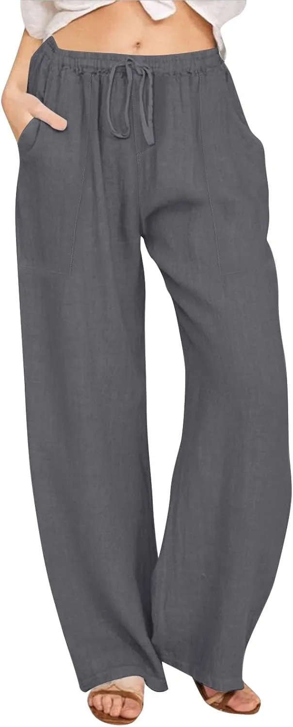 Yoga Pants for Women Low Rise Work Straight Leg Summer, Palazzo Pants for Women Linen Cotton Plus Size Trousers