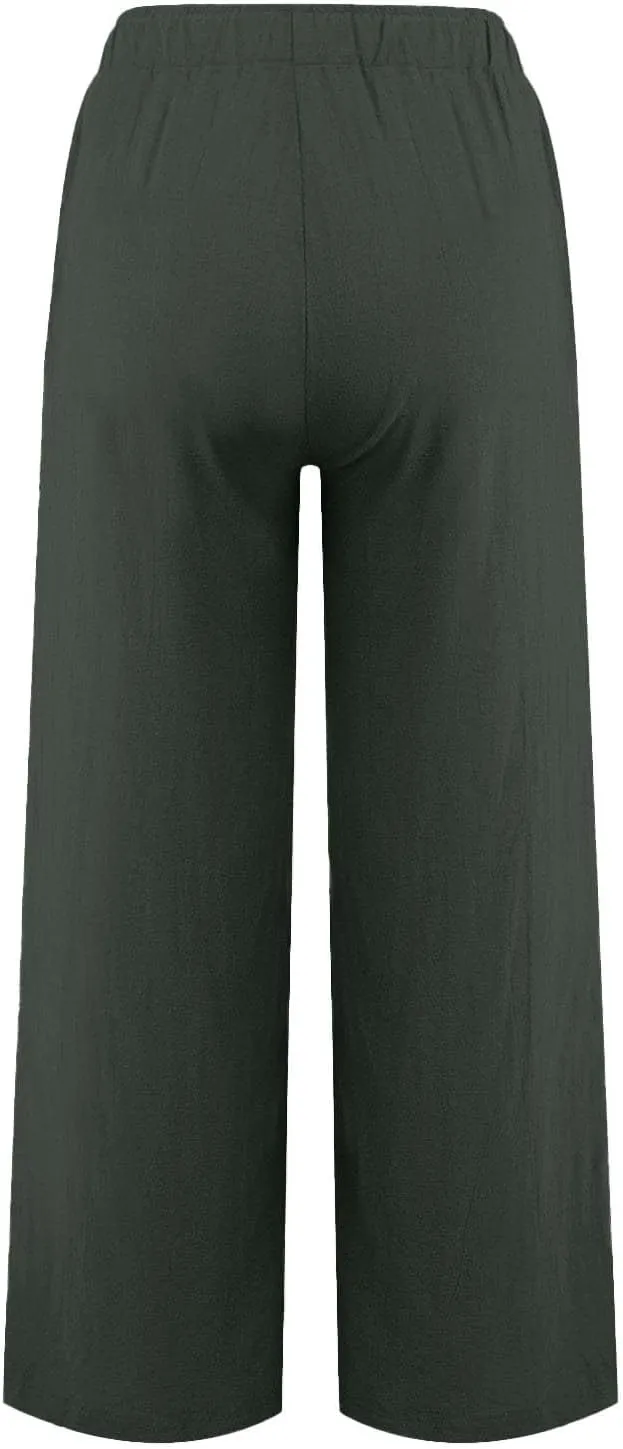 Yoga Pants for Women Low Rise Work Straight Leg Summer, Palazzo Pants for Women Linen Cotton Plus Size Trousers