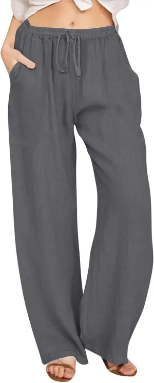 Yoga Pants for Women Low Rise Work Straight Leg Summer, Palazzo Pants for Women Linen Cotton Plus Size Trousers