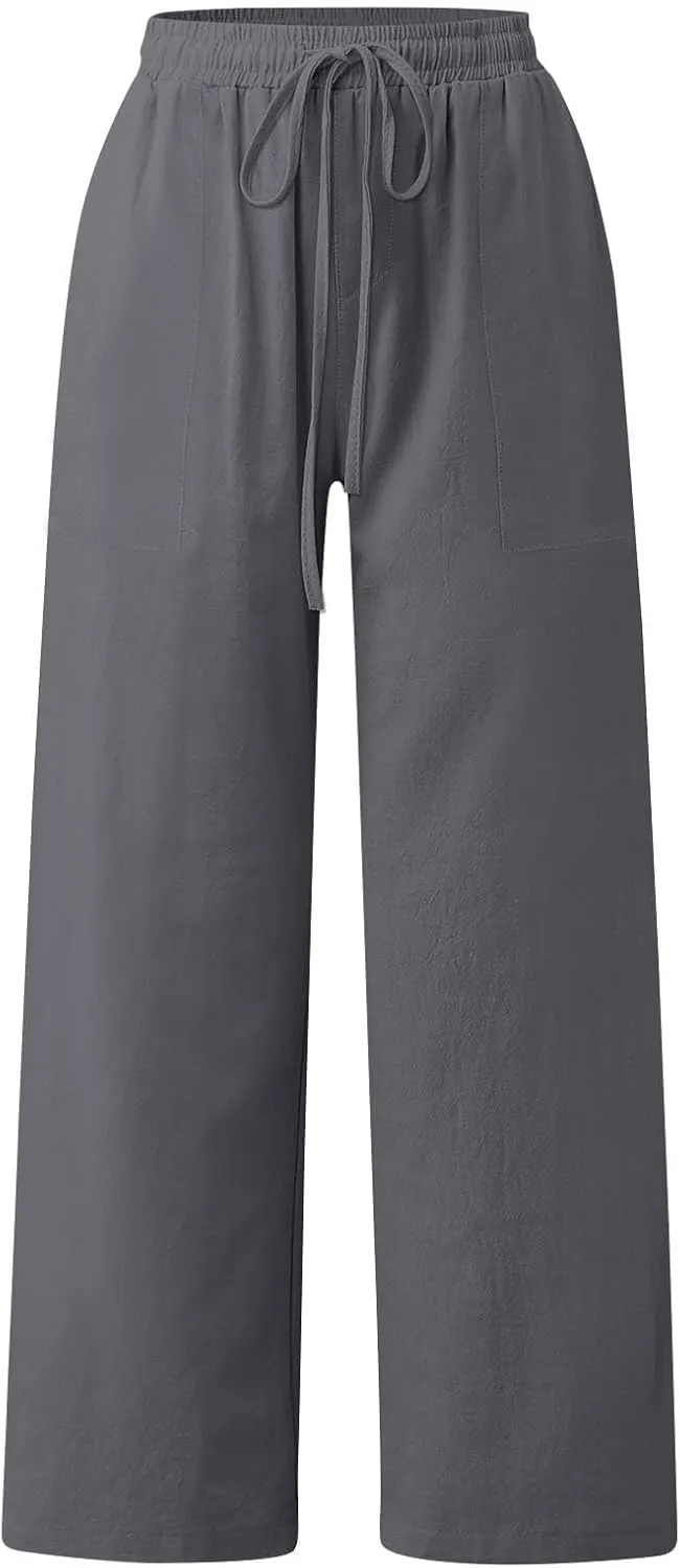 Yoga Pants for Women Low Rise Work Straight Leg Summer, Palazzo Pants for Women Linen Cotton Plus Size Trousers
