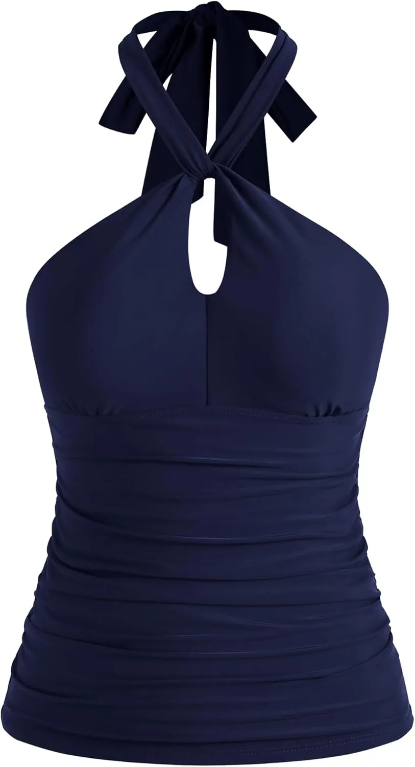 ZAFUL Women's Tankini Swimsuits Cut Out Crisscross Tankini Top with High Waisted Bottom Tummy Control Bathing Suit