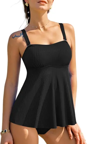 ZAFUL Women's Two Piece Tankini Bathing Suits for Women Textured Swimsuit Flowy Swim Dress with Shorts