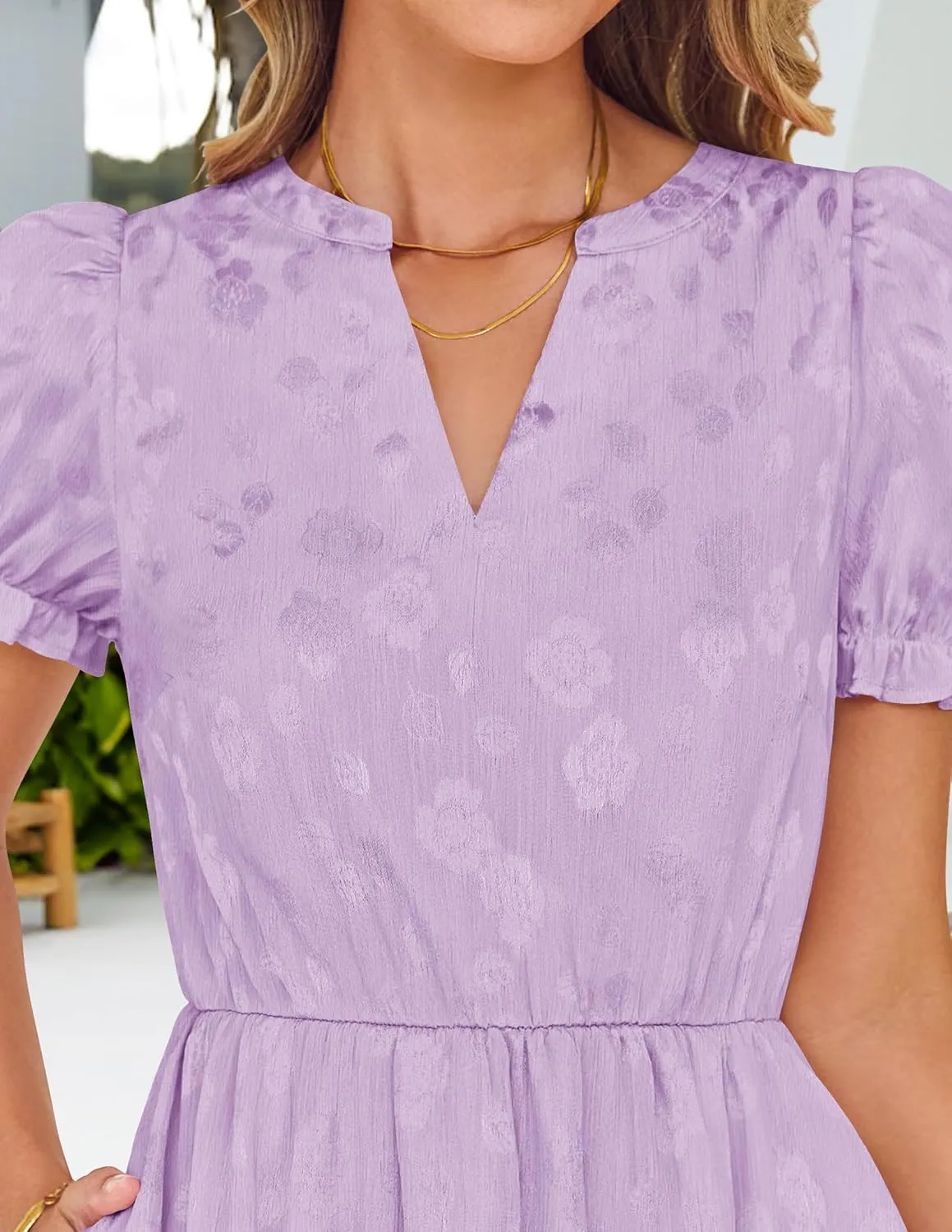 ZESICA Womens 2025 Summer Puff Short Sleeve Midi Dress Floral V Neck Textured Ruffle Flowy Beach Party Dresses
