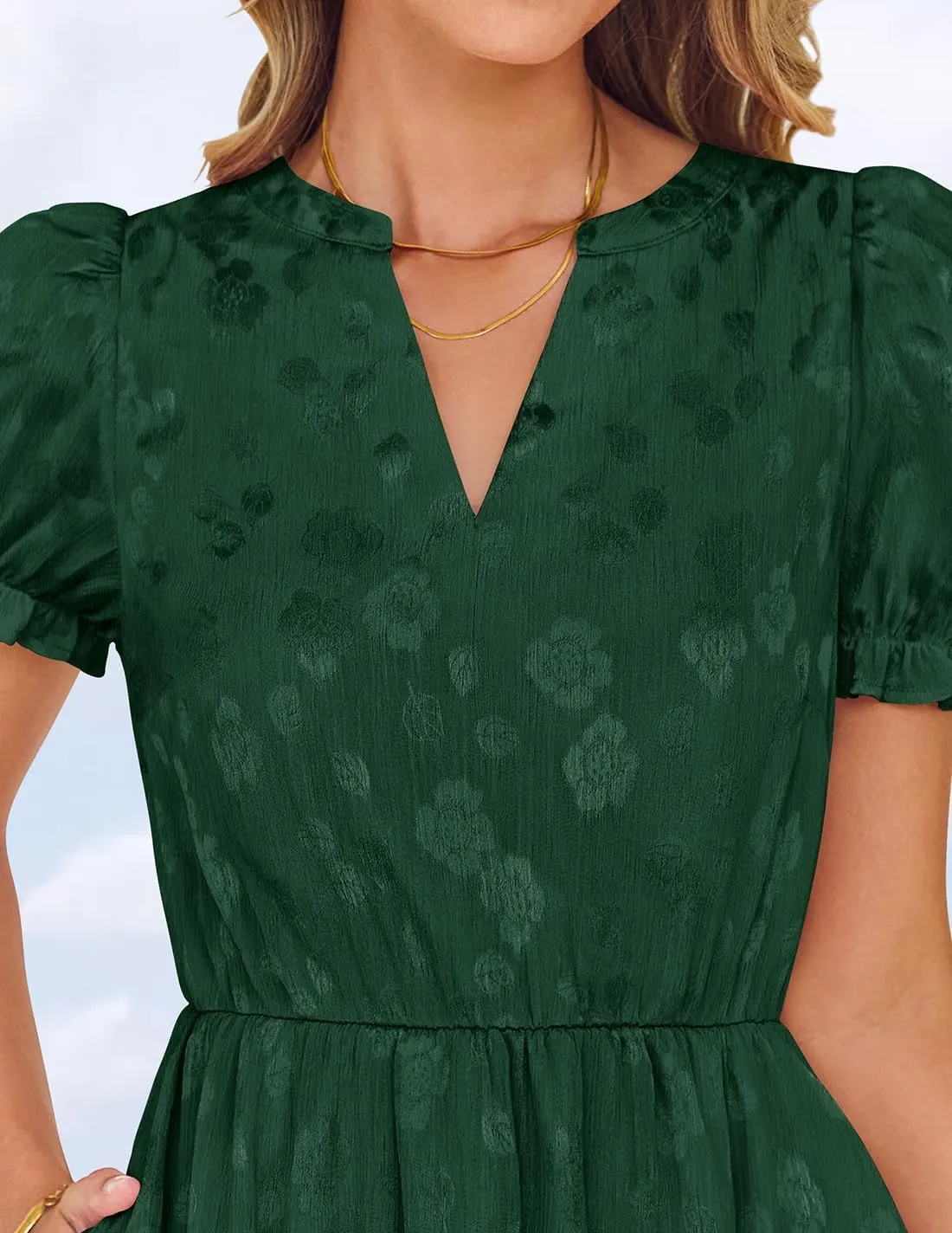 ZESICA Womens 2025 Summer Puff Short Sleeve Midi Dress Floral V Neck Textured Ruffle Flowy Beach Party Dresses