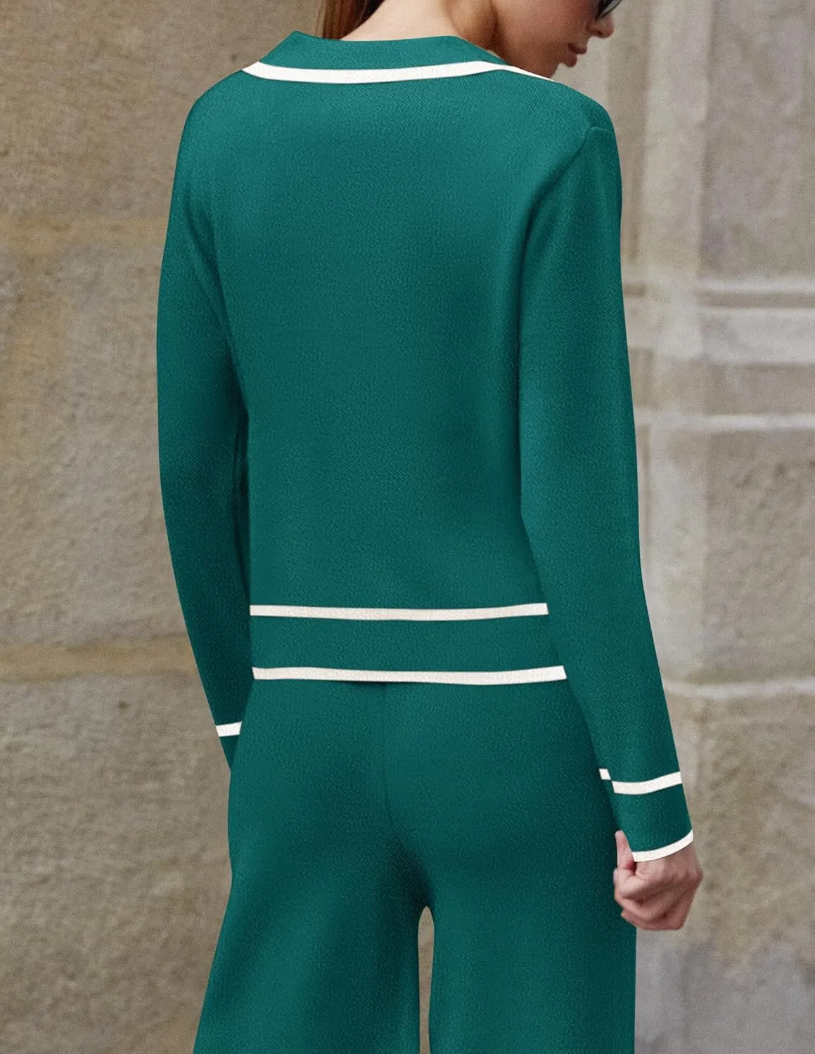 ZESICA Womens Fall Knit Two Piece Outfits Casual Long Sleeve V Neck Sweater Shirts and Wide Leg Pants Matching Lounge Sets
