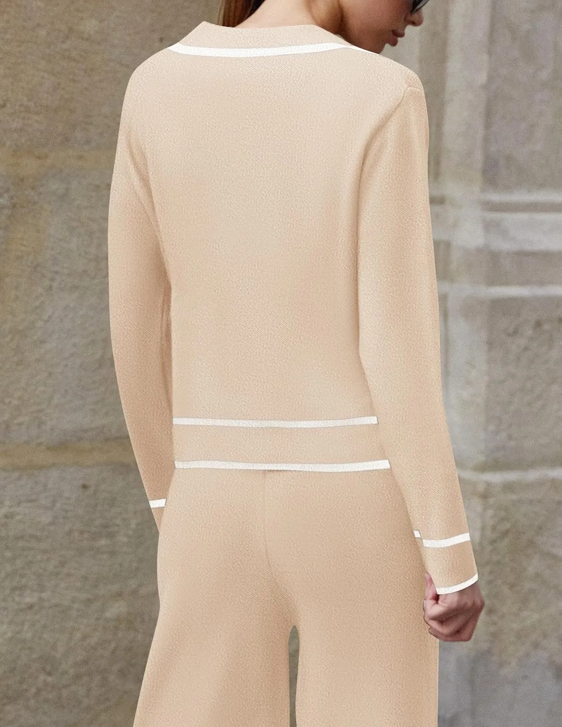 ZESICA Womens Fall Knit Two Piece Outfits Casual Long Sleeve V Neck Sweater Shirts and Wide Leg Pants Matching Lounge Sets